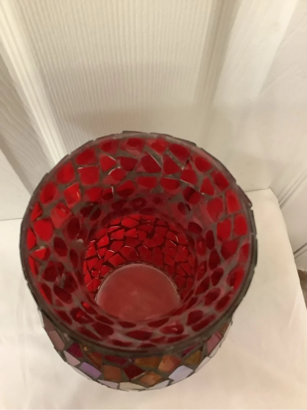 Vintage Mosaic Glass Vase in Pink, Red & Orange Tones - Picture 6 of 6